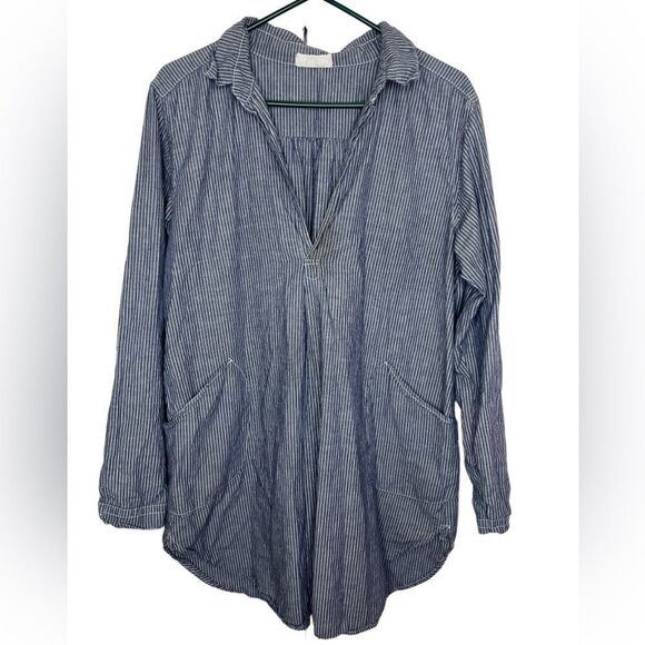 CP Shades Blue/White Striped Teton Lagenlook Tunic Top Size Medium **Flawed** - Picture 1 of 16